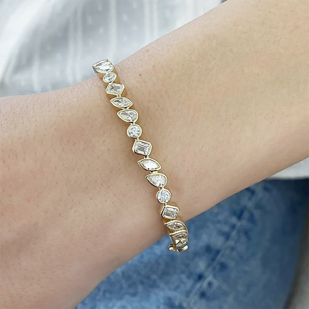 Multi Shapes Lab-Grown/CVD Diamond Bezel Set Tennis Bracelet 14k Yellow Gold - view 2