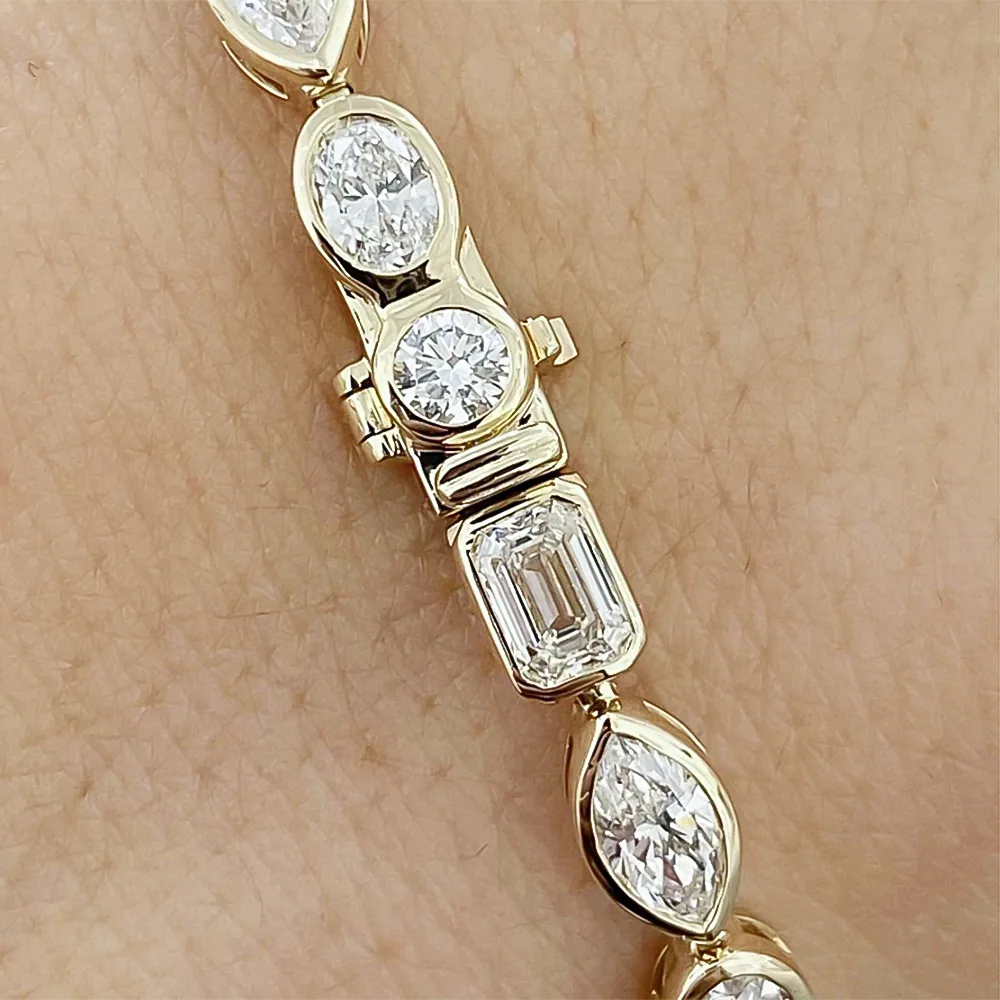 10Ct Multi Shape Lab-Grown Diamond Bezel Wedding Tennis Bracelet 14k Solid Gold - view 3
