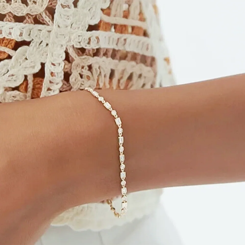 Lab-Grown Diamond Unique Design Bezel Set Women Tennis Bracelet 14K Yellow Gold - view 2