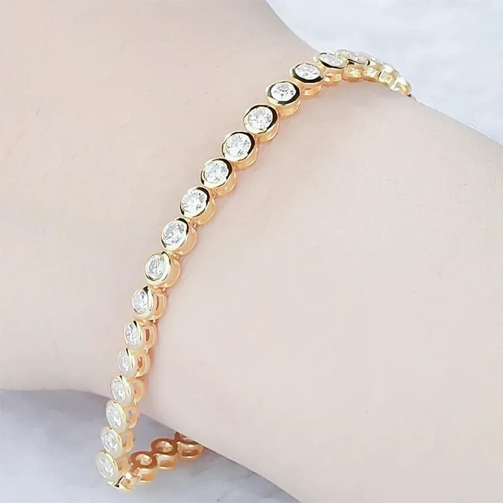 Bezel Round Certified Lab-Grown 8Ct Diamond Tennis Bracelet 14k Yellow Gold - view 4