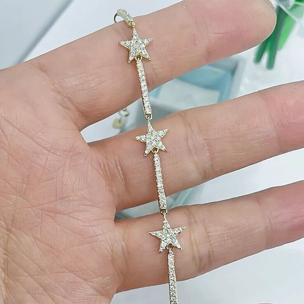 14k Yellow Gold 4Ct Round Natural Diamond Star Shape Bracelet Certified GH/SI - view 4