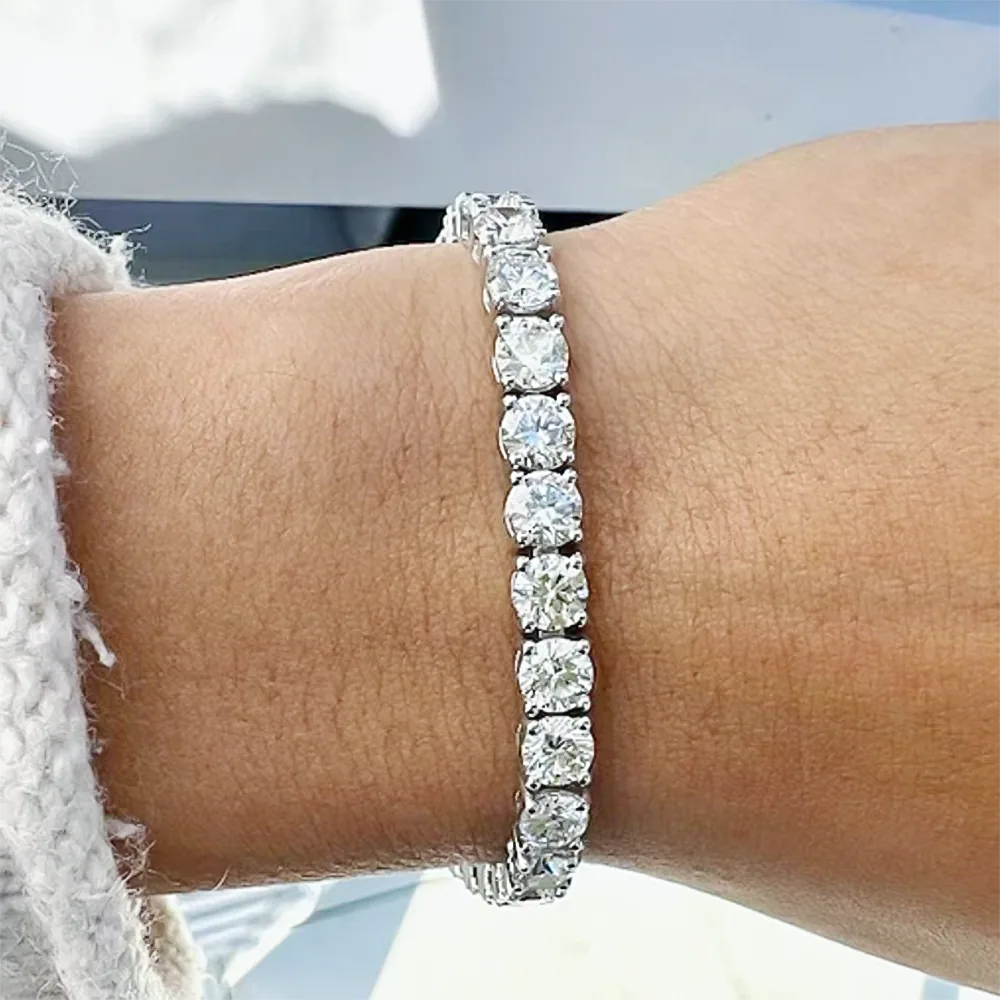 14K White Gold 7.00CT Round Cut Natural Diamond Tennis Bracelet Wedding Gift - view 4