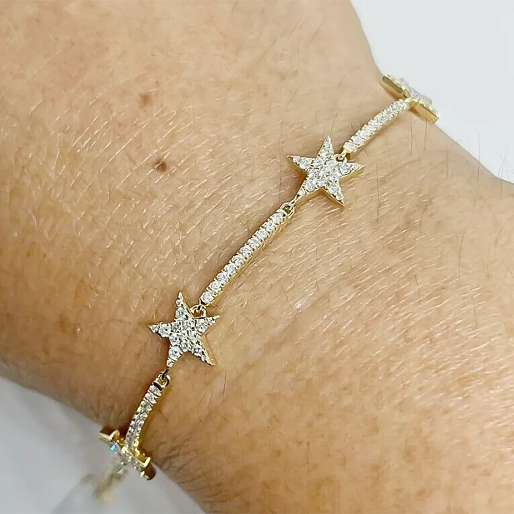 14k Yellow Gold 4Ct Round Natural Diamond Star Shape Bracelet Certified GH/SI - view 3