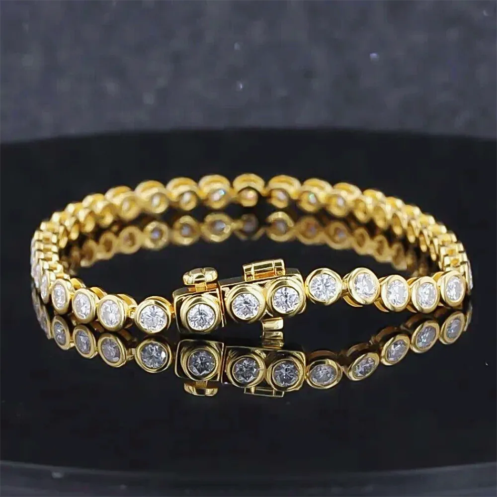 Bezel Round Certified Lab-Grown 8Ct Diamond Tennis Bracelet 14k Yellow Gold - view 3