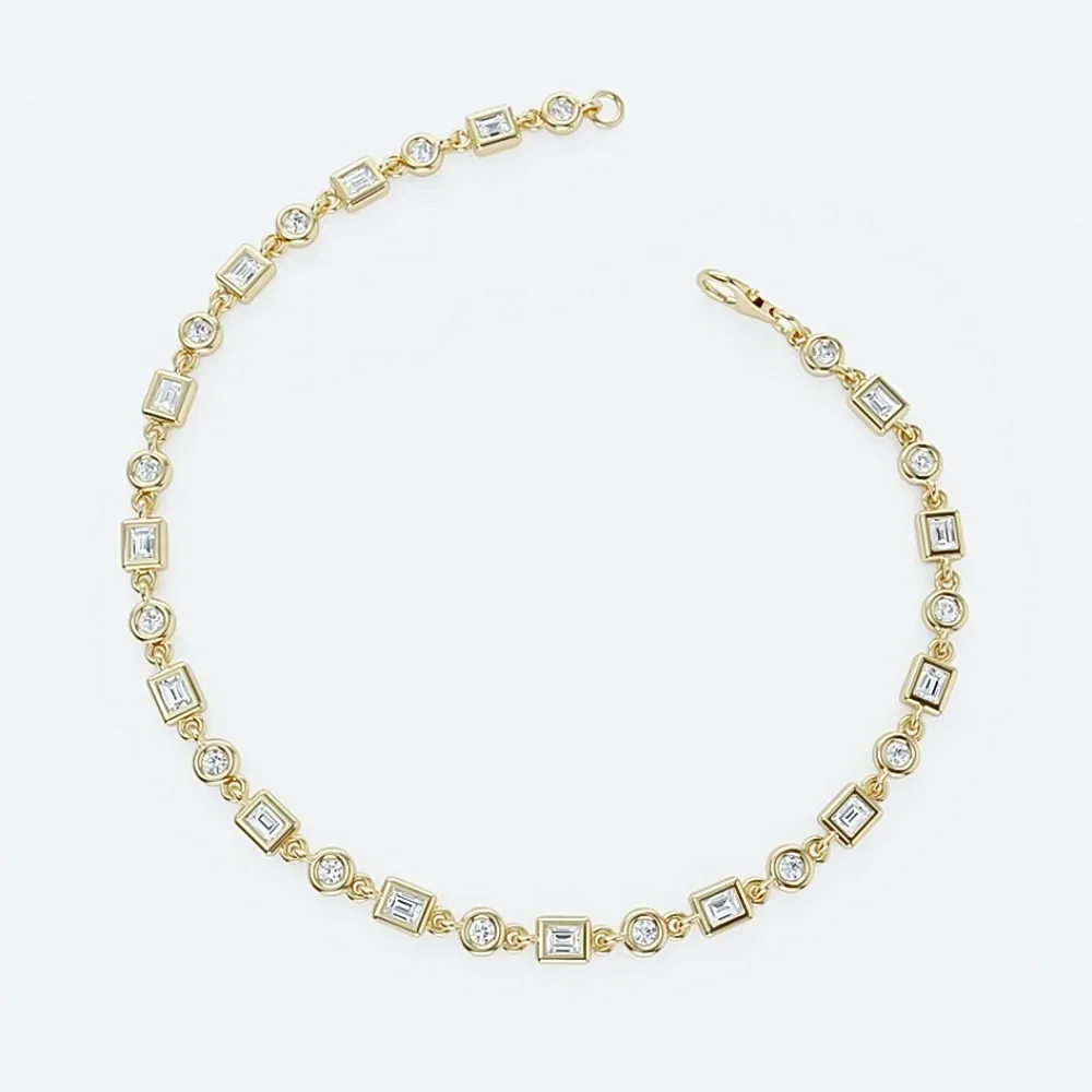 Lab-Grown Diamond Unique Design Bezel Set Women Tennis Bracelet 14K Yellow Gold - view 4