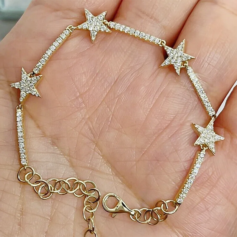 14k Yellow Gold 4Ct Round Natural Diamond Star Shape Bracelet Certified GH/SI - view 5