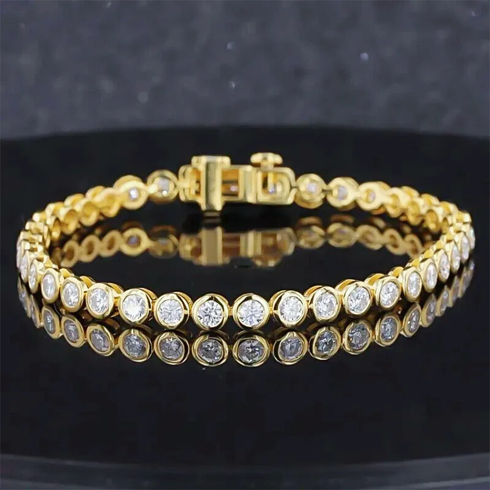Bezel Round Certified Lab-Grown 8Ct Diamond Tennis Bracelet 14k Yellow Gold - view 5