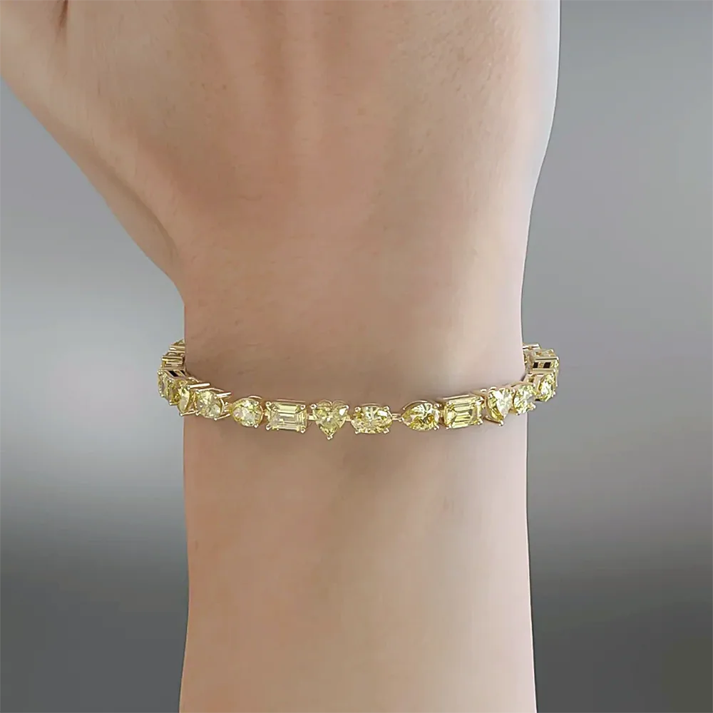 14k Gold Fancy Yellow Lab-Grown Diamond Multi Cut Women’s Tennis Bracelet - view 5