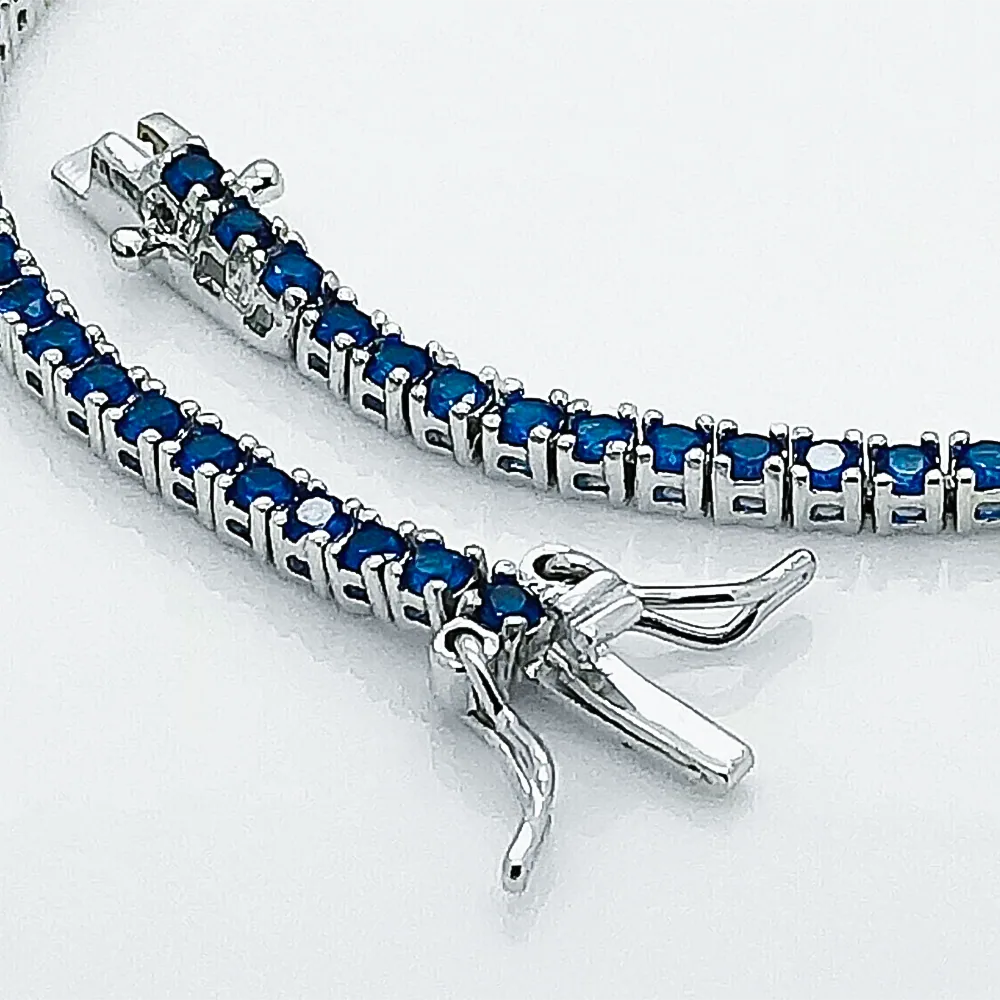 Certified 4.40Ct Round Cut Natural Blue Sapphire Tennis Bracelet 14K Yellow Gold - view 5