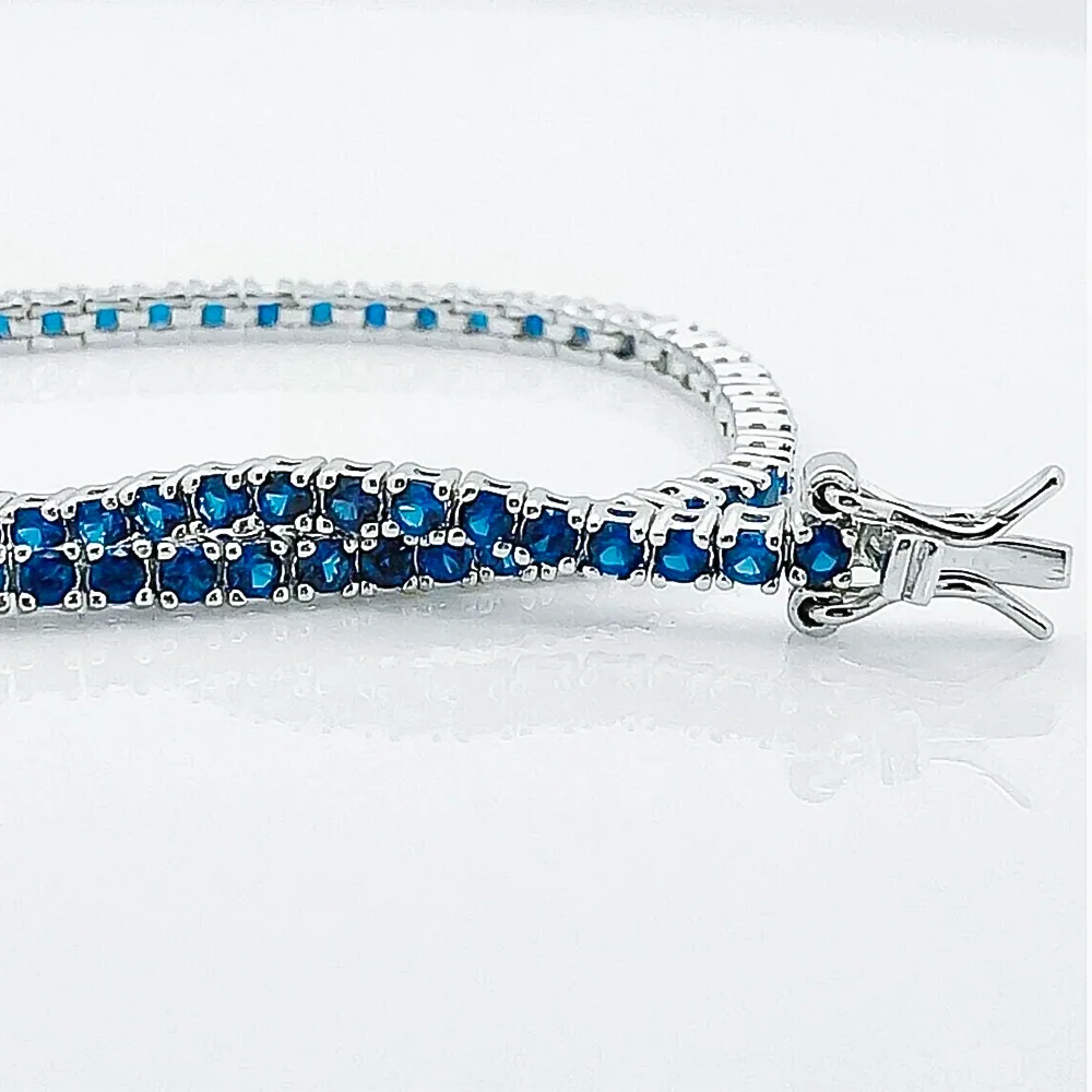 Certified 4.40Ct Round Cut Natural Blue Sapphire Tennis Bracelet 14K Yellow Gold - view 4