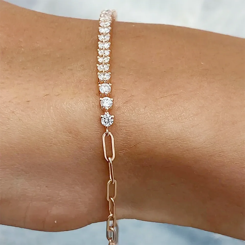 Martini Set Round Cut Natural IGI Diamond Tennis Chain Bracelet 14k Rose Gold - view 3