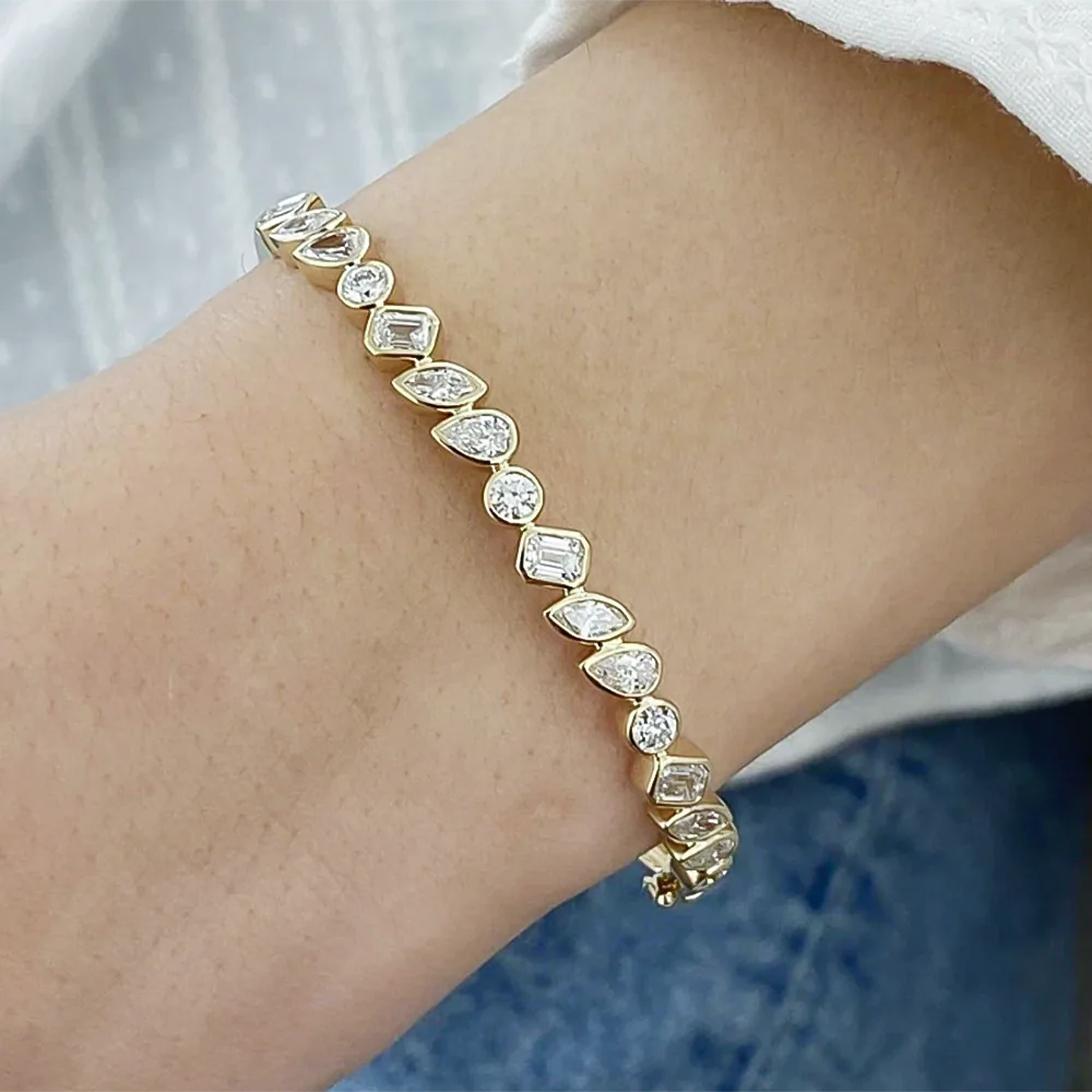 Multi Shapes Lab-Grown/CVD Diamond Bezel Set Tennis Bracelet 14k Yellow Gold - view 5