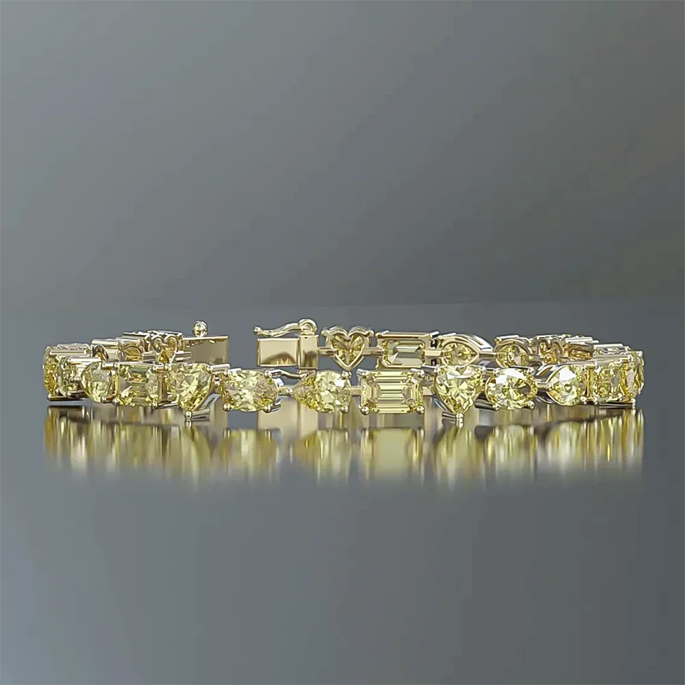 14k Gold Fancy Yellow Lab-Grown Diamond Multi Cut Women’s Tennis Bracelet - view 3