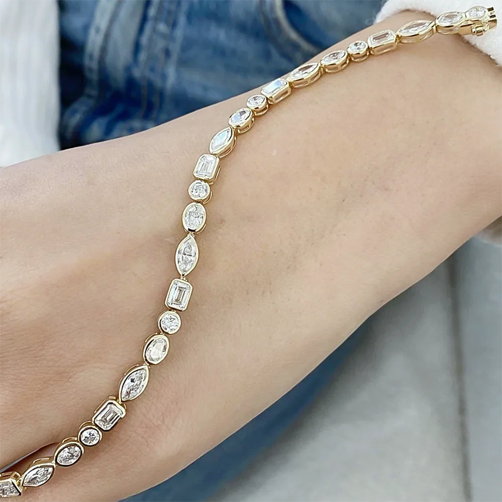 10Ct Multi Shape Lab-Grown Diamond Bezel Wedding Tennis Bracelet 14k Solid Gold - view 4
