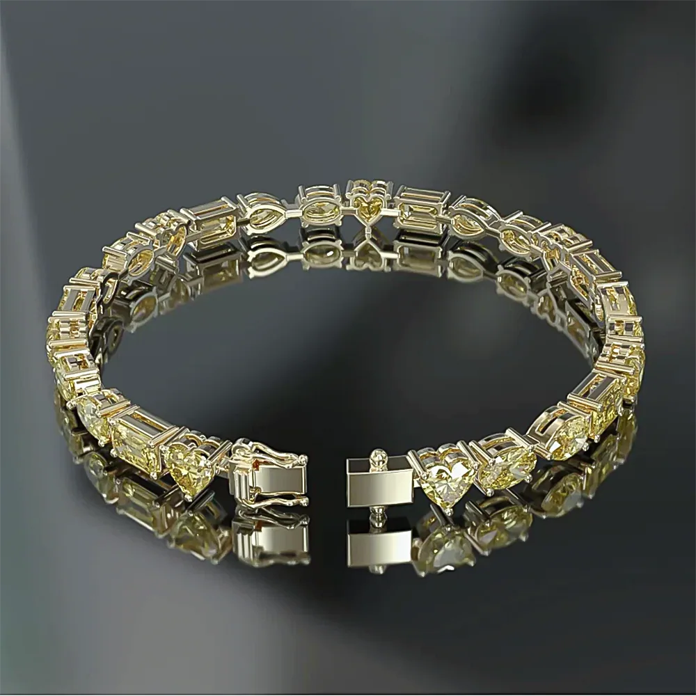 14k Gold Fancy Yellow Lab-Grown Diamond Multi Cut Women’s Tennis Bracelet - view 4