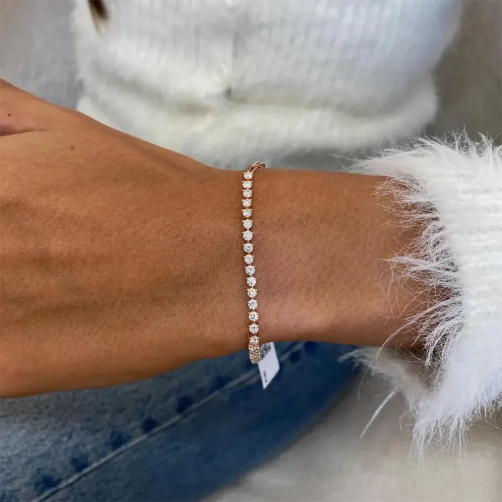 Martini Set Round Cut Natural IGI Diamond Tennis Chain Bracelet 14k Rose Gold - view 4