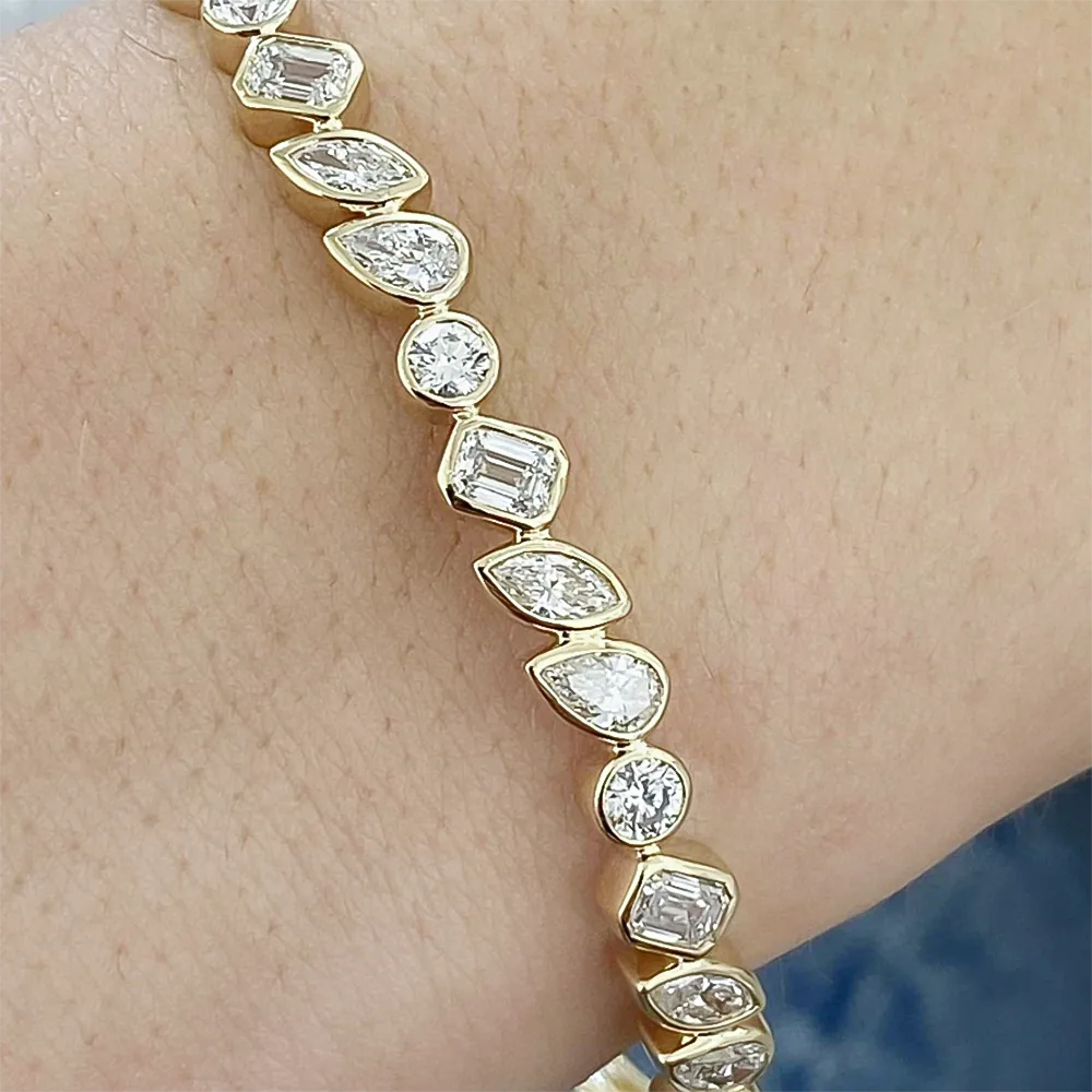 Multi Shapes Lab-Grown/CVD Diamond Bezel Set Tennis Bracelet 14k Yellow Gold - view 4