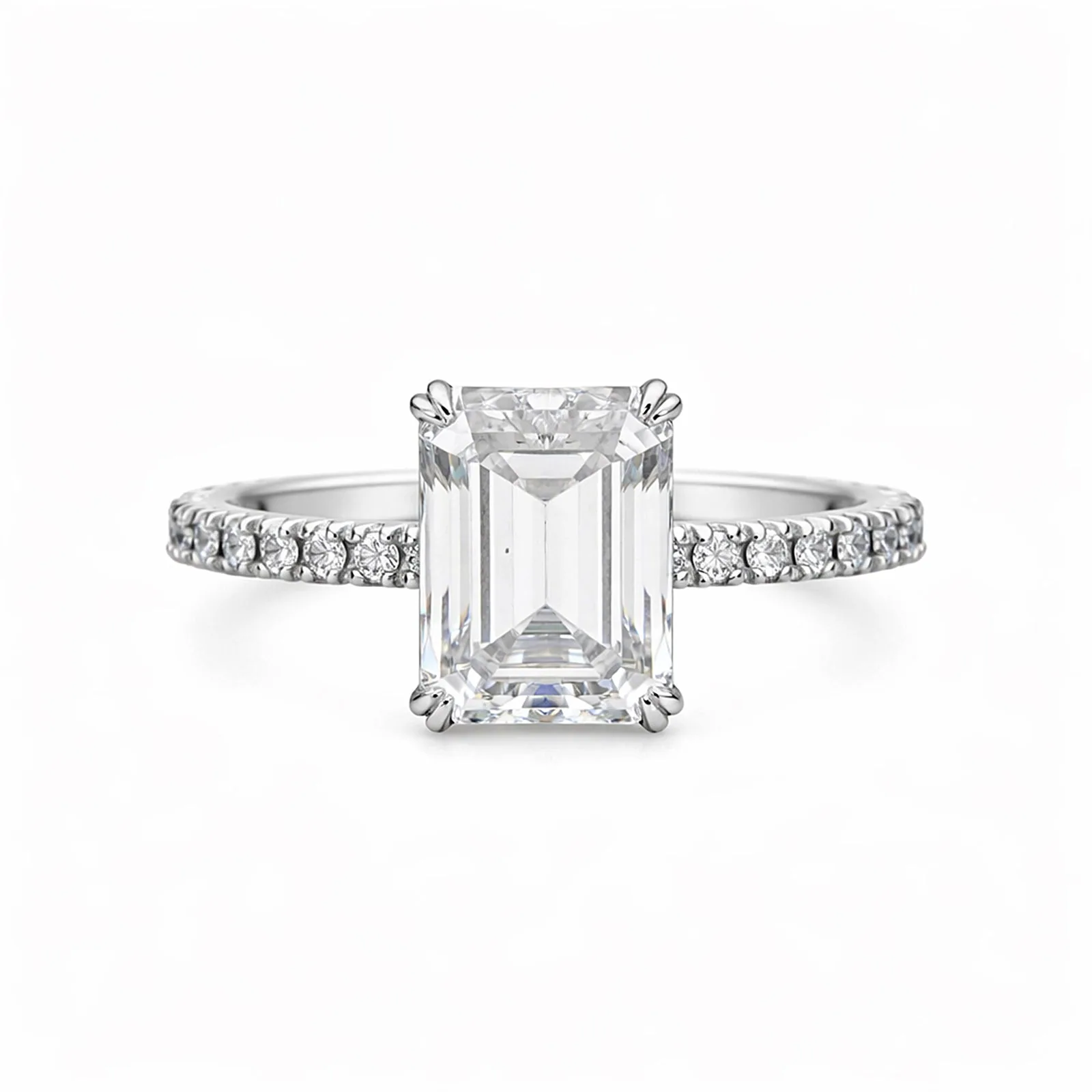 3.30 Ct Emerald Cut Moissanite Ring — VS1 Clarity, 18k Gold Vermeil