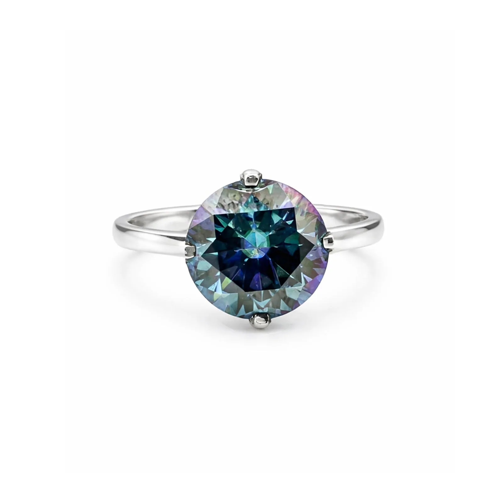 3.00 Ct Round Cut Blue Moissanite Ring — VS1 Clarity, 18k Gold Vermeil