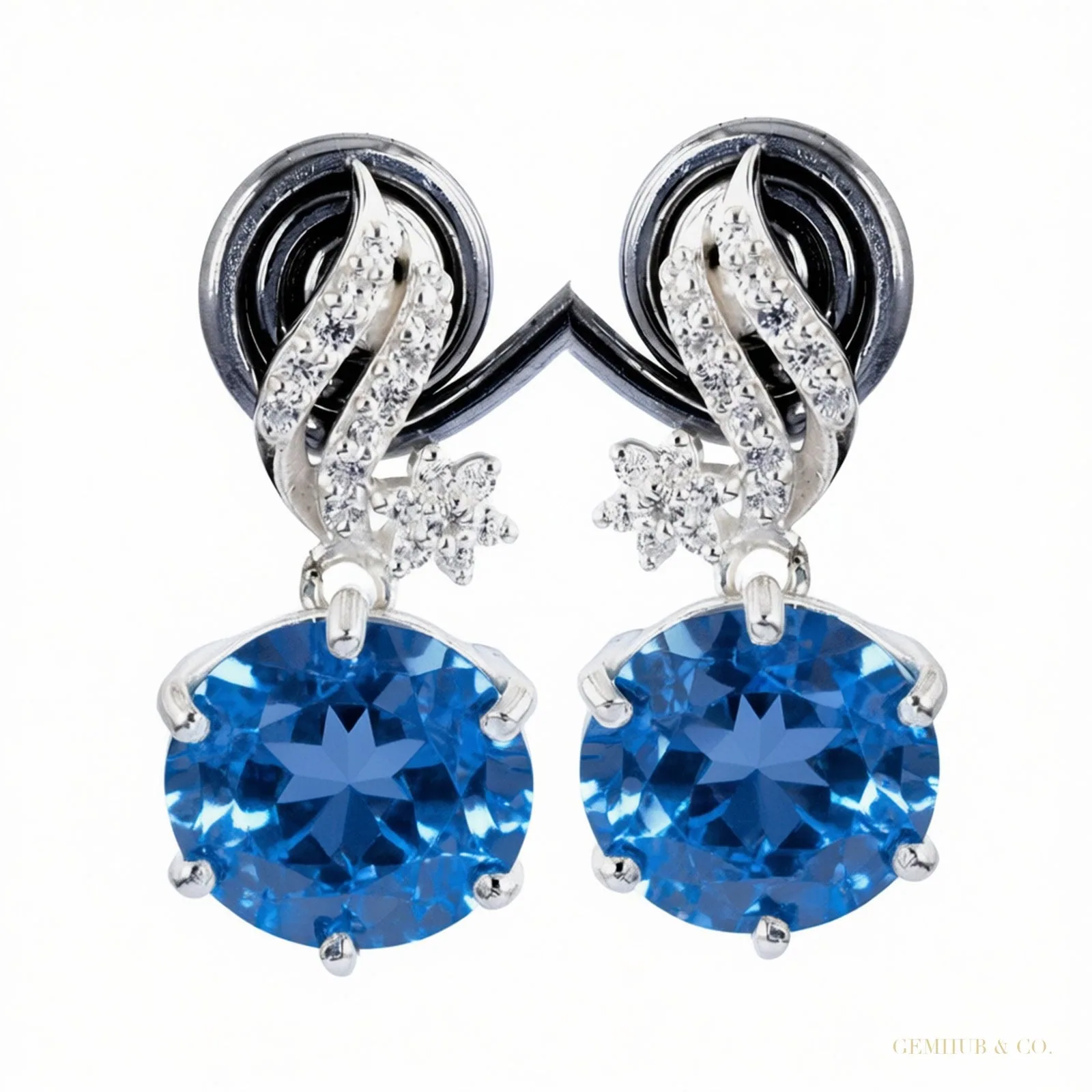 Certified 15 ct DEW Blue Moissanite Solitaire Round Cut Earring In Gold Vermeil