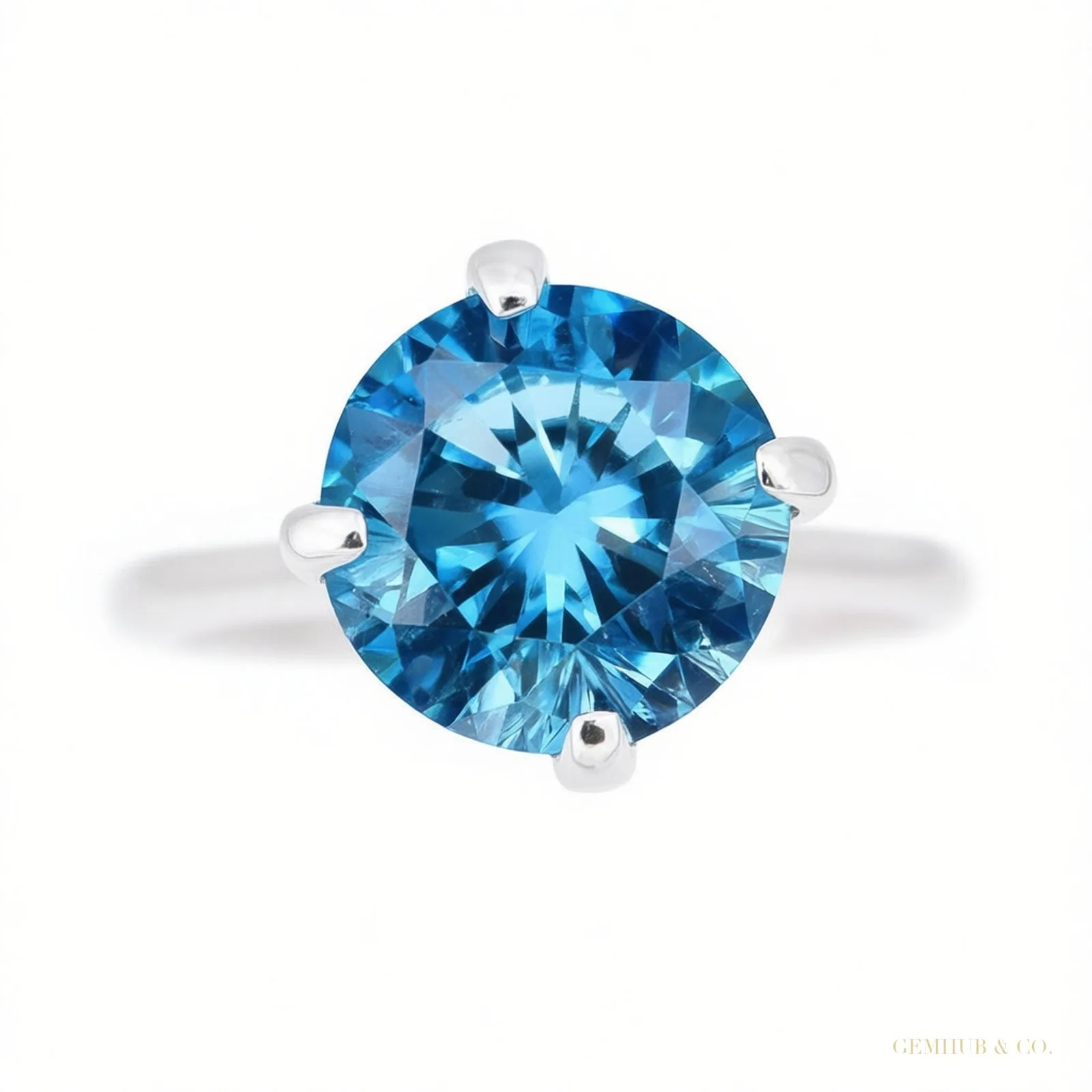 Certified 2.80 ct DEW Round Cut Blue Solitaire Moissanite Ring In Gold Vermeil