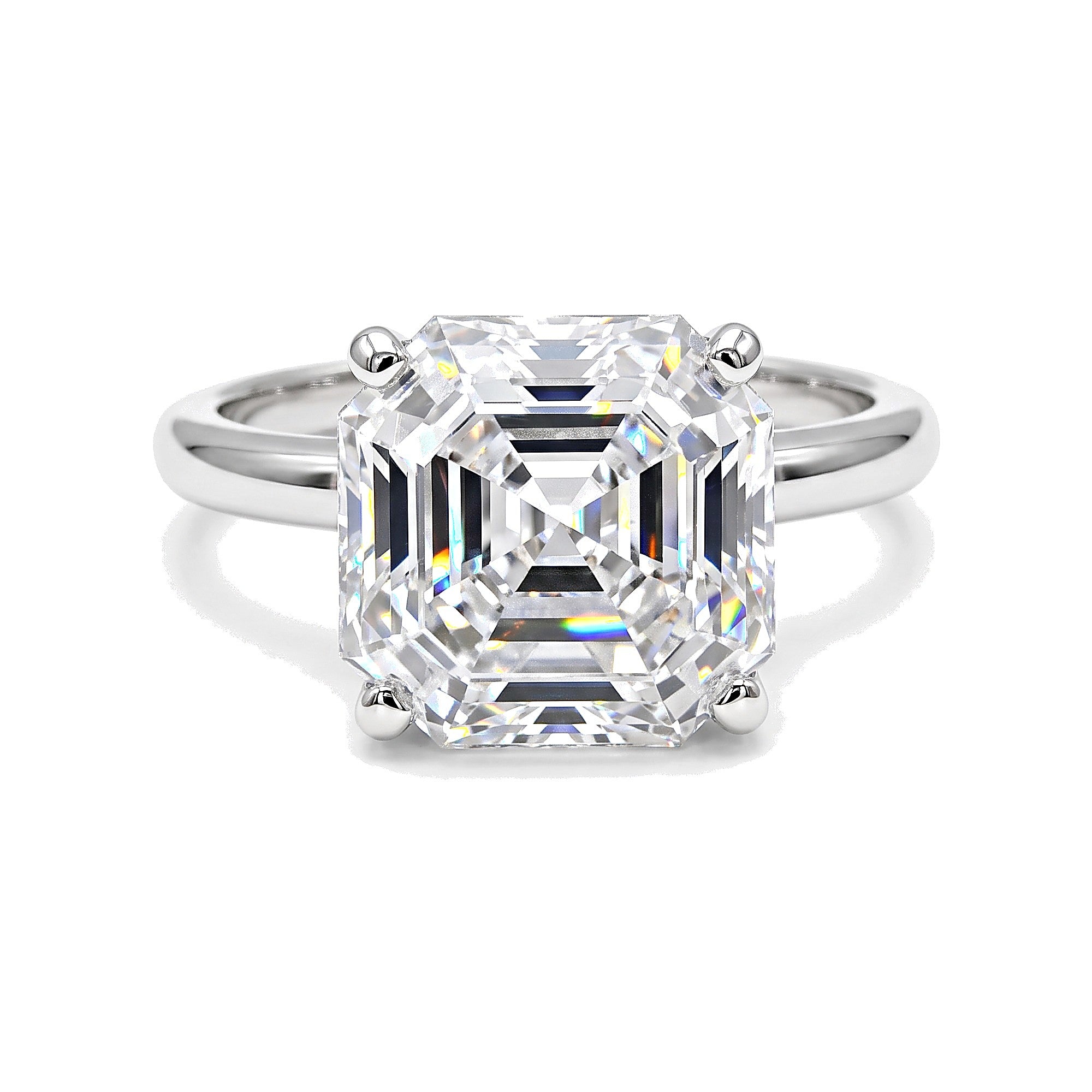 Certified 3.60 ct DEW Assher Cut White Moissanite Solitaire Statement Ring in 18K Gold Vermeil (925 Silver)