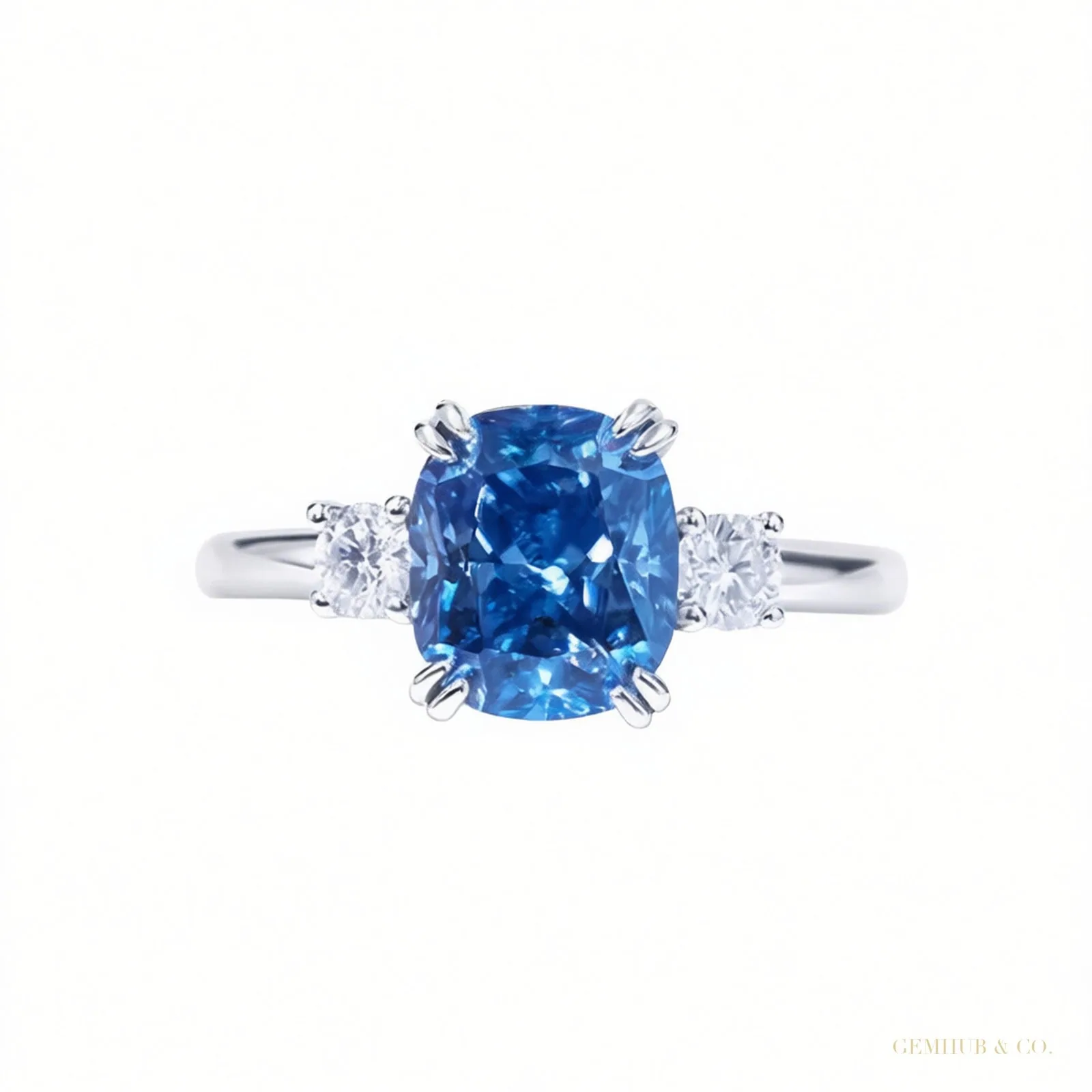 Certified 3.20 ct DEW Round Cut Blue Moissanite Engagement Ring In Gold Vermeil