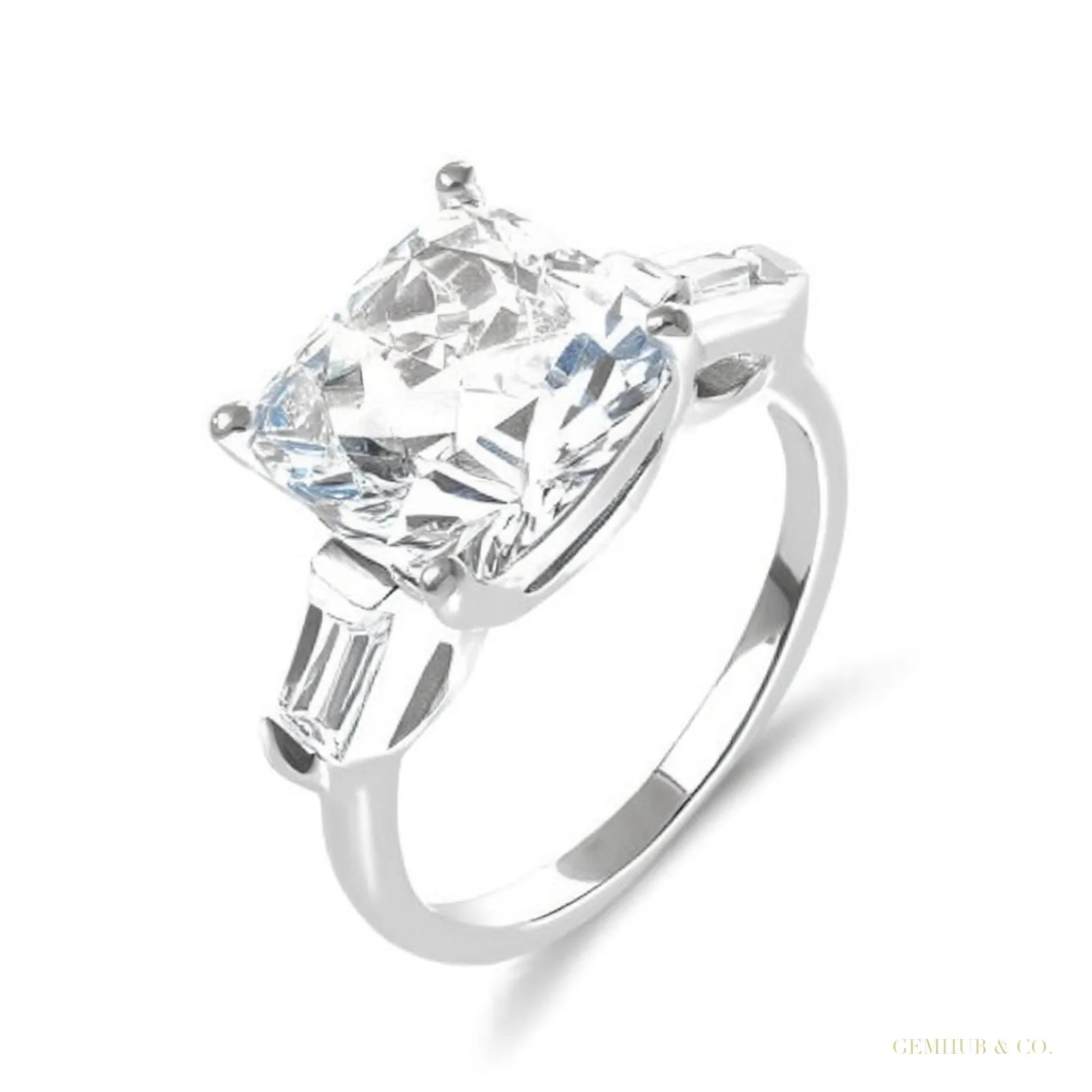 Certified 4.10 ct DEW Cushion Cut Moissanite Ring in for Women 18K Gold Plated