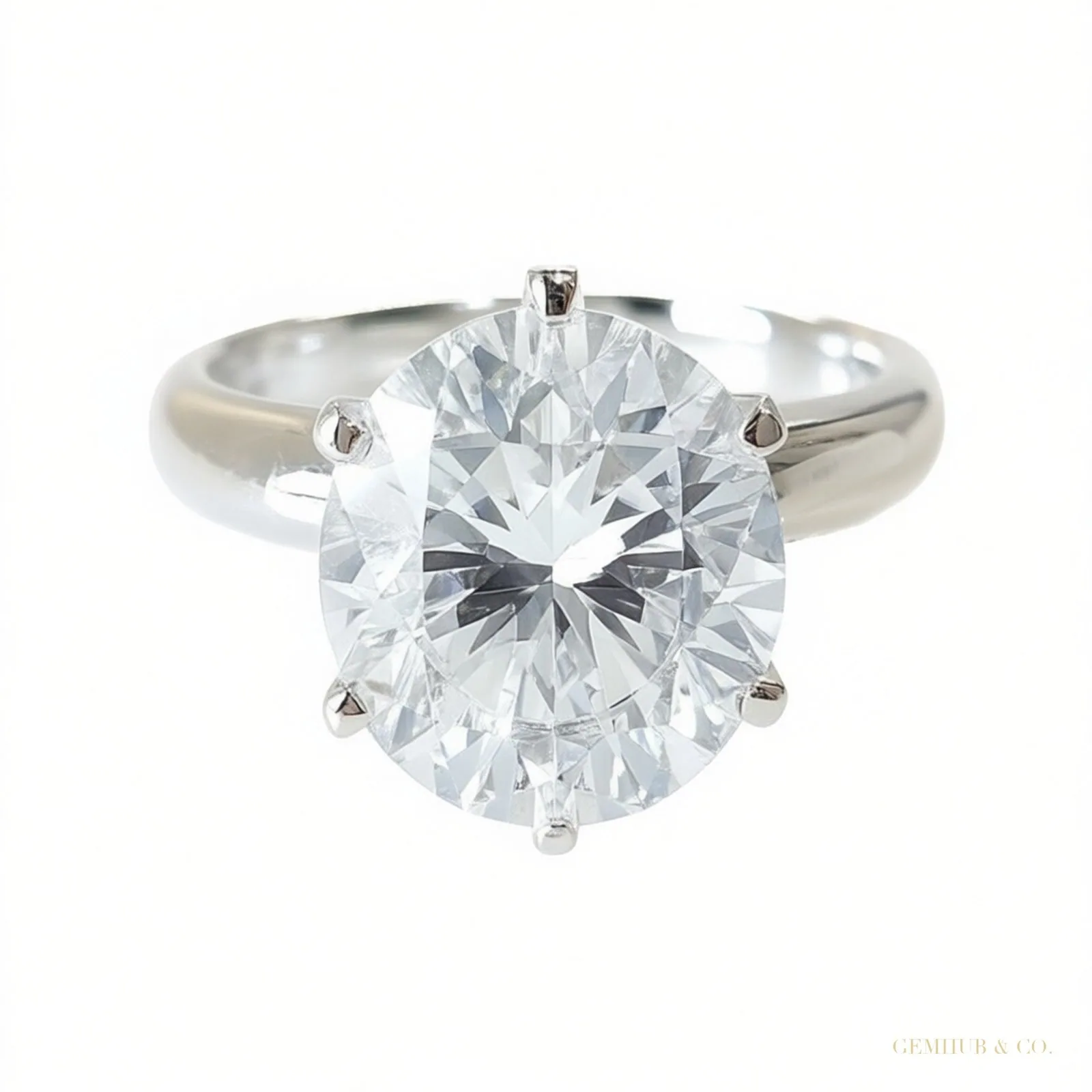 Certified 4.60 ct DEW Round Cut White Moissanite Solitaire Statement Ring – 18K Gold Vermeil