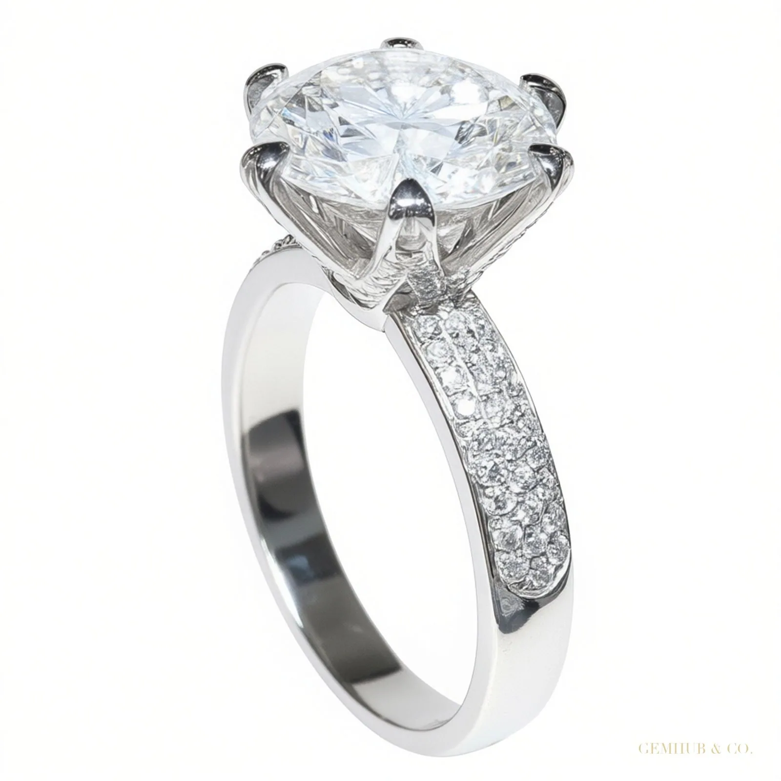 Certified 4.80 ct DEW Round Cut White Moissanite Solitaire Statement Ring – 18K Gold Vermeil