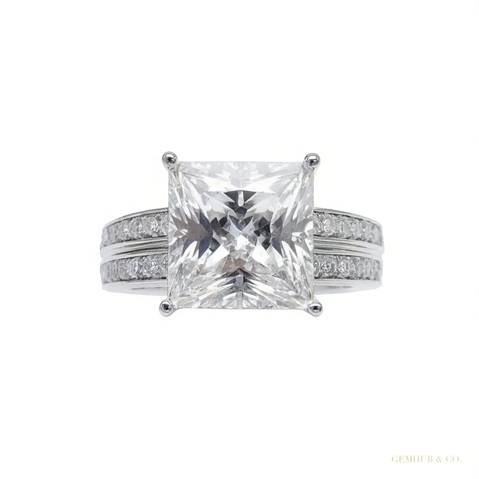 Certified 4.90 ct DEW White Princess Cut Moissanite Ring For Women – 18K Gold Vermeil