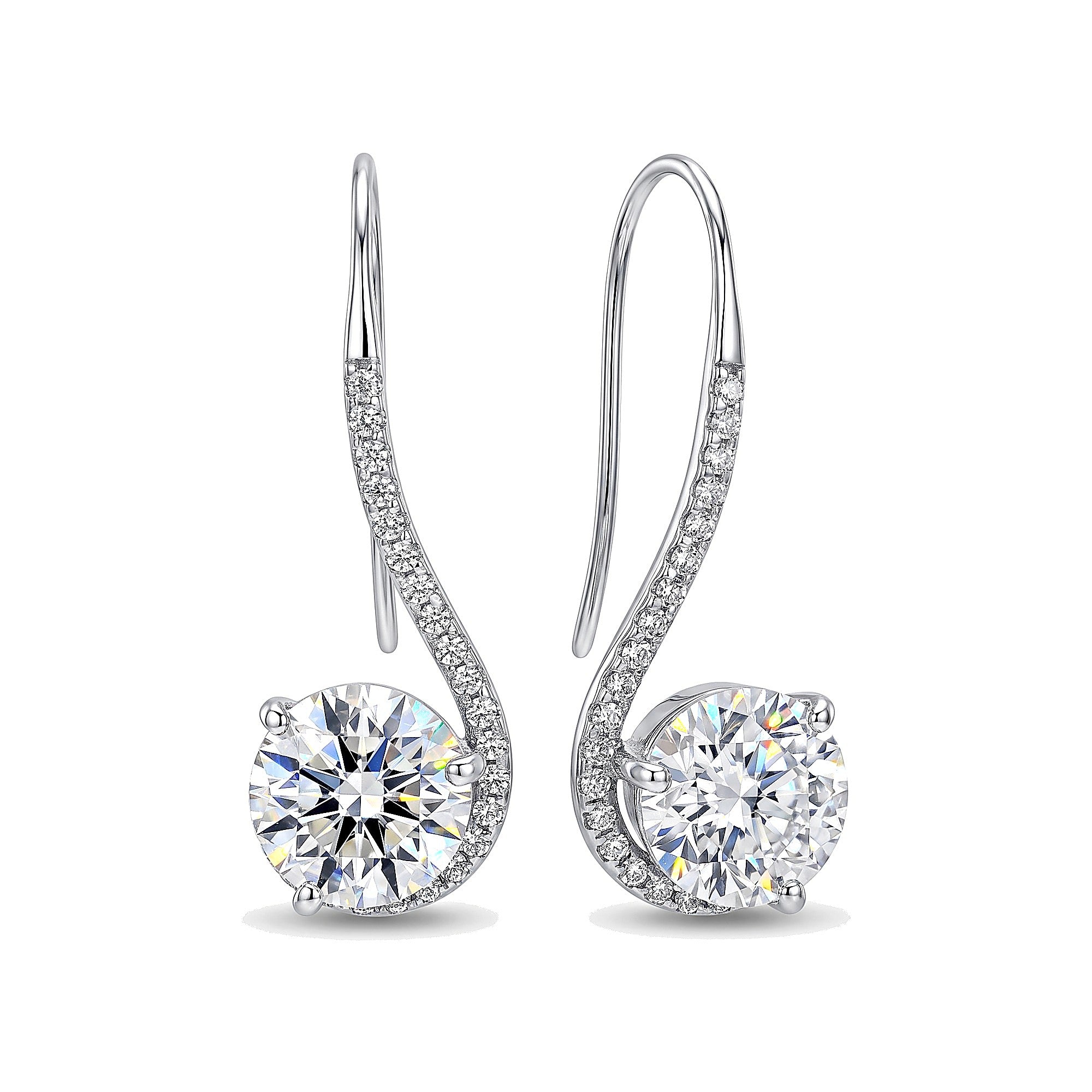 Certified 4 ct DEW Round Cut F VS1 White Solitaire Moissanite Earrings in Gold Vermeil (925 Silver)