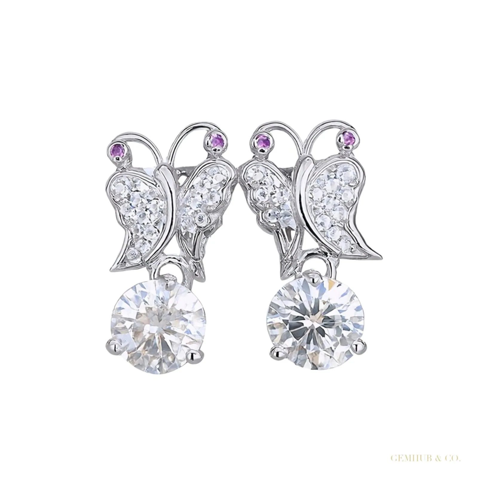 Certified 5.00 ct DEW Moissanite Solitaire Butterfly Studs earrings Gold Vermeil