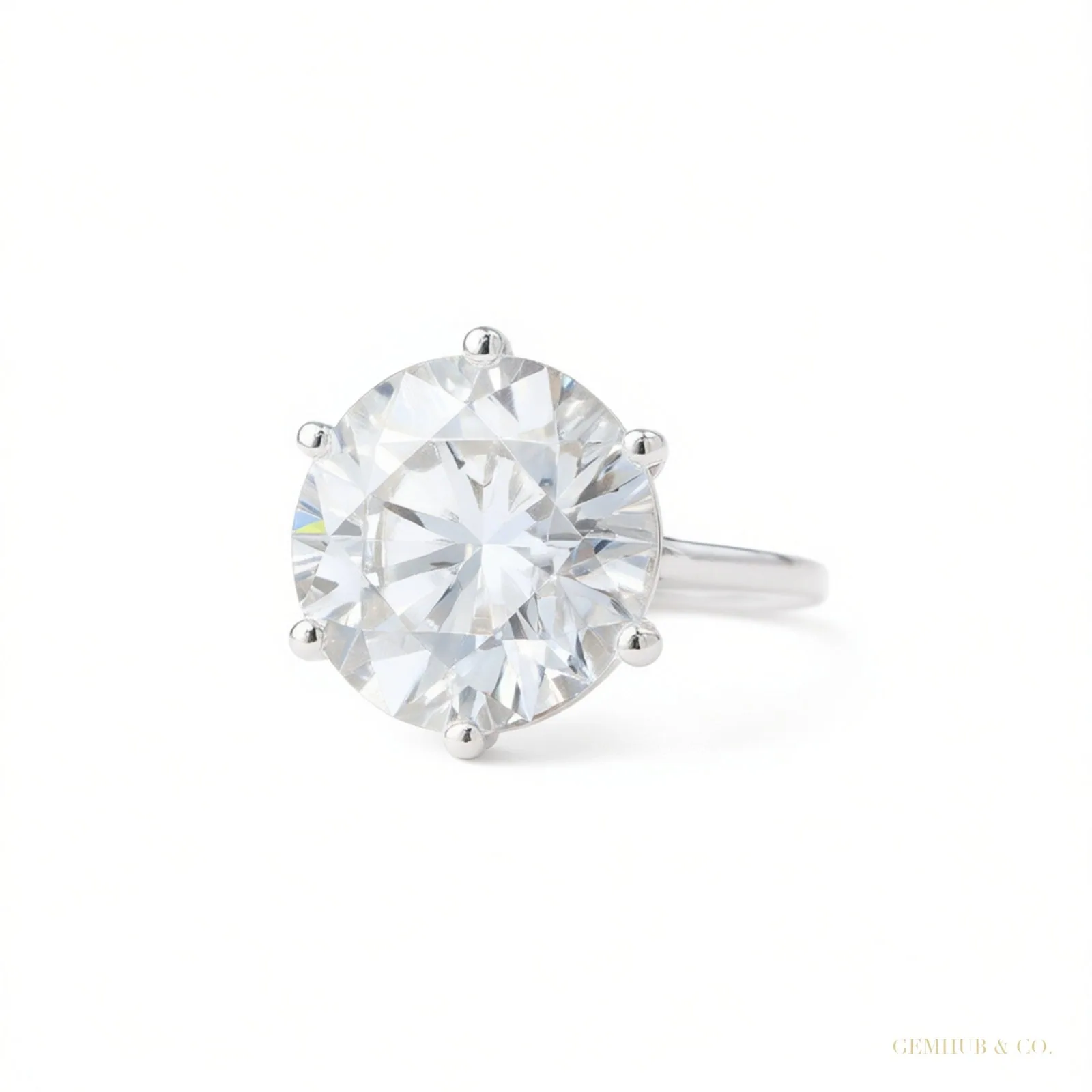 Certified 5.50 ct DEW White Round Cut Solitaire Moissanite Gold Vermeil Ring