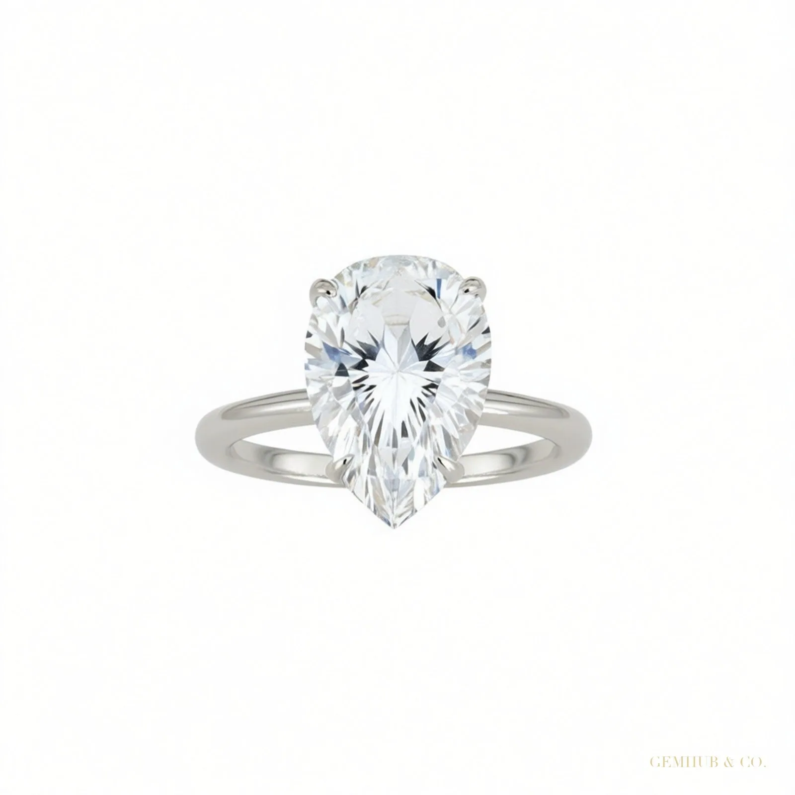 Certified 3.45 ct DEW Pear Cut Moissanite Solitaire Ring in Gift 18K Gold Plated