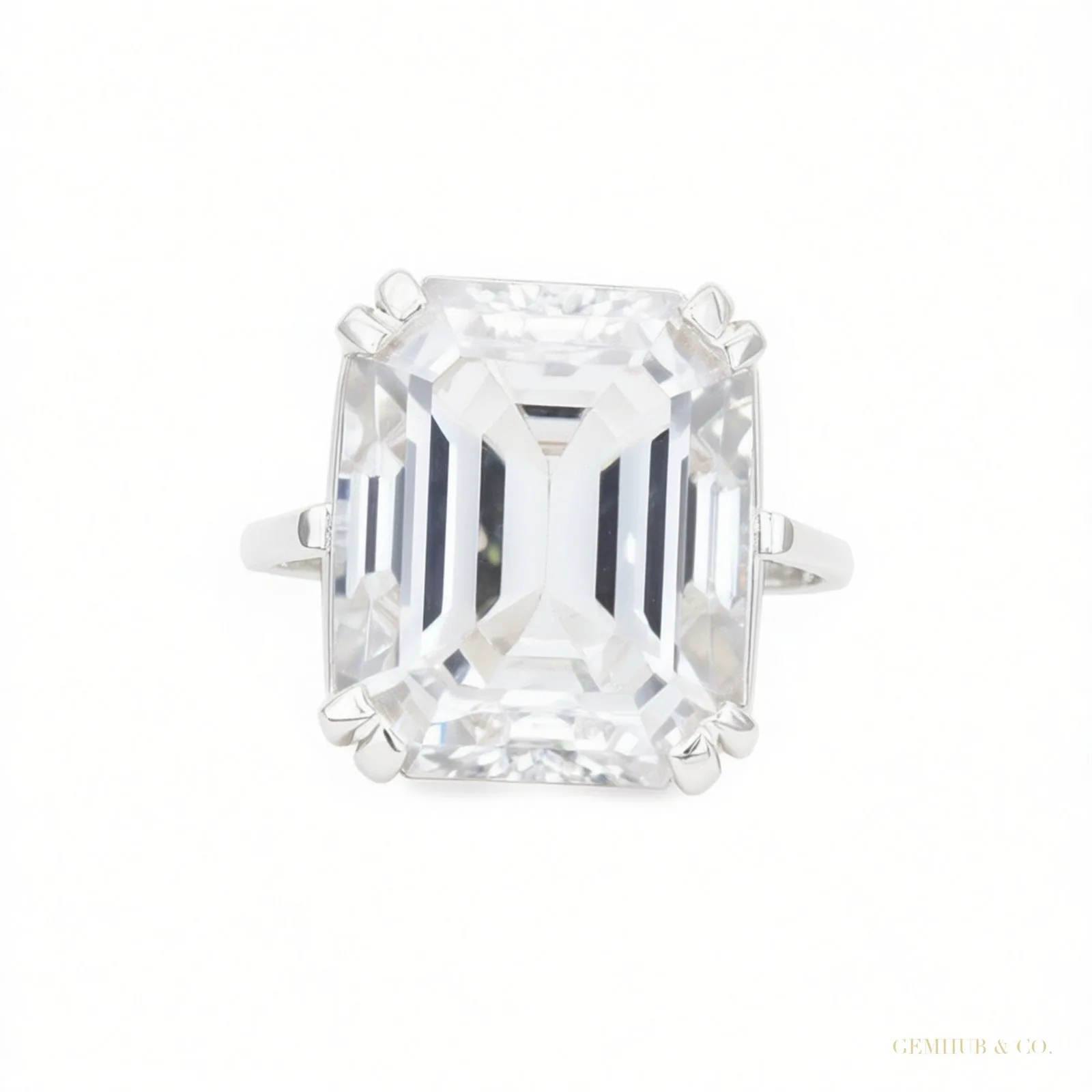 Certified 4 ct DEW Emerald Cut Moissanite Solitaire Ring in 18K Gold Plated