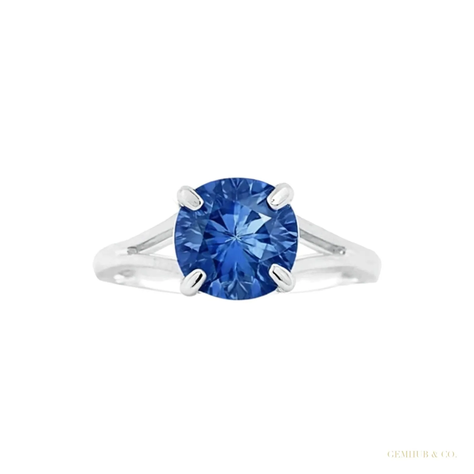 Certified 5.15 ct DEW Round Blue Moissanite Ring in for Wedding 18K Gold Plated