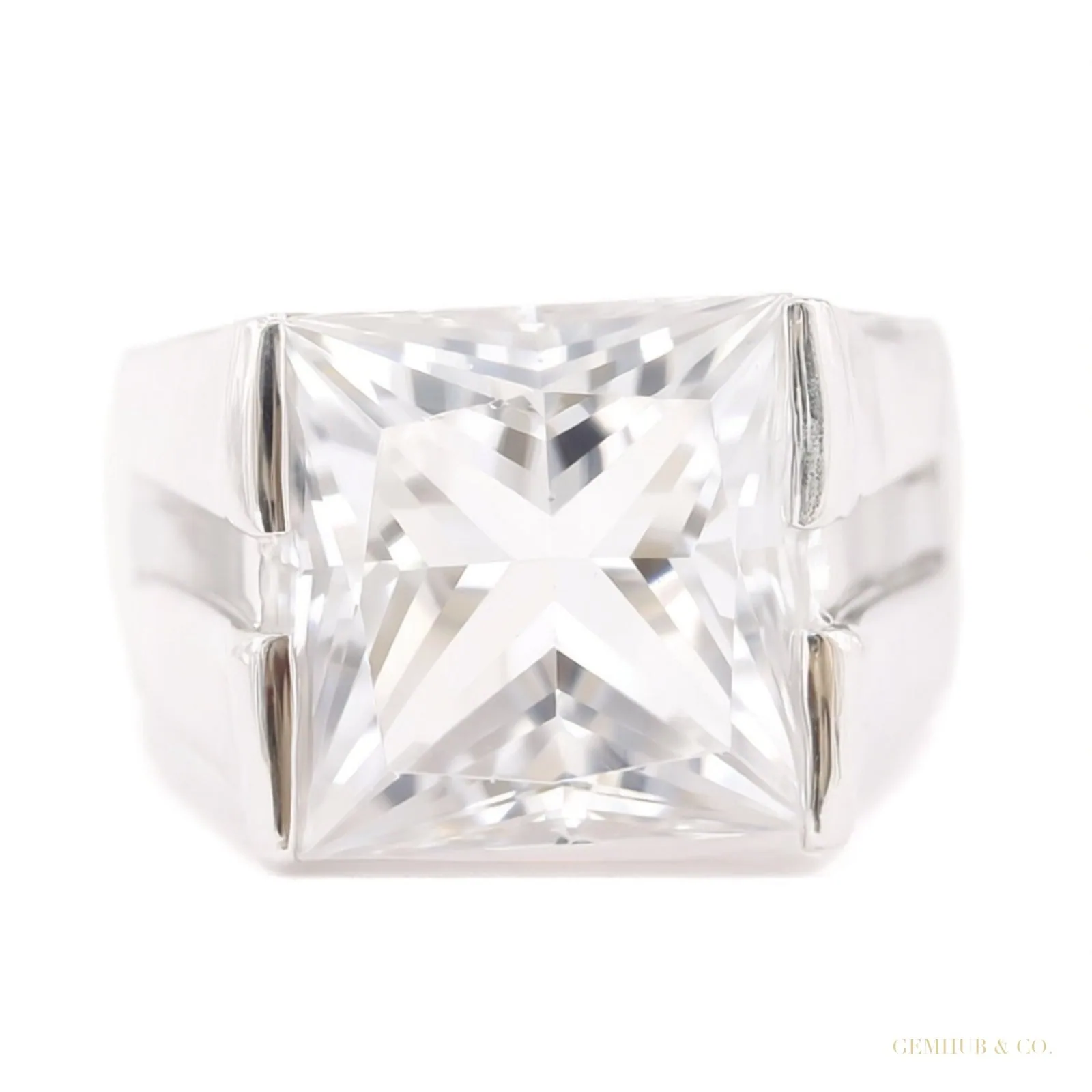 Certified 5.40 ct DEW Princess Cut Moissanite Ring in 18K Gold Plated