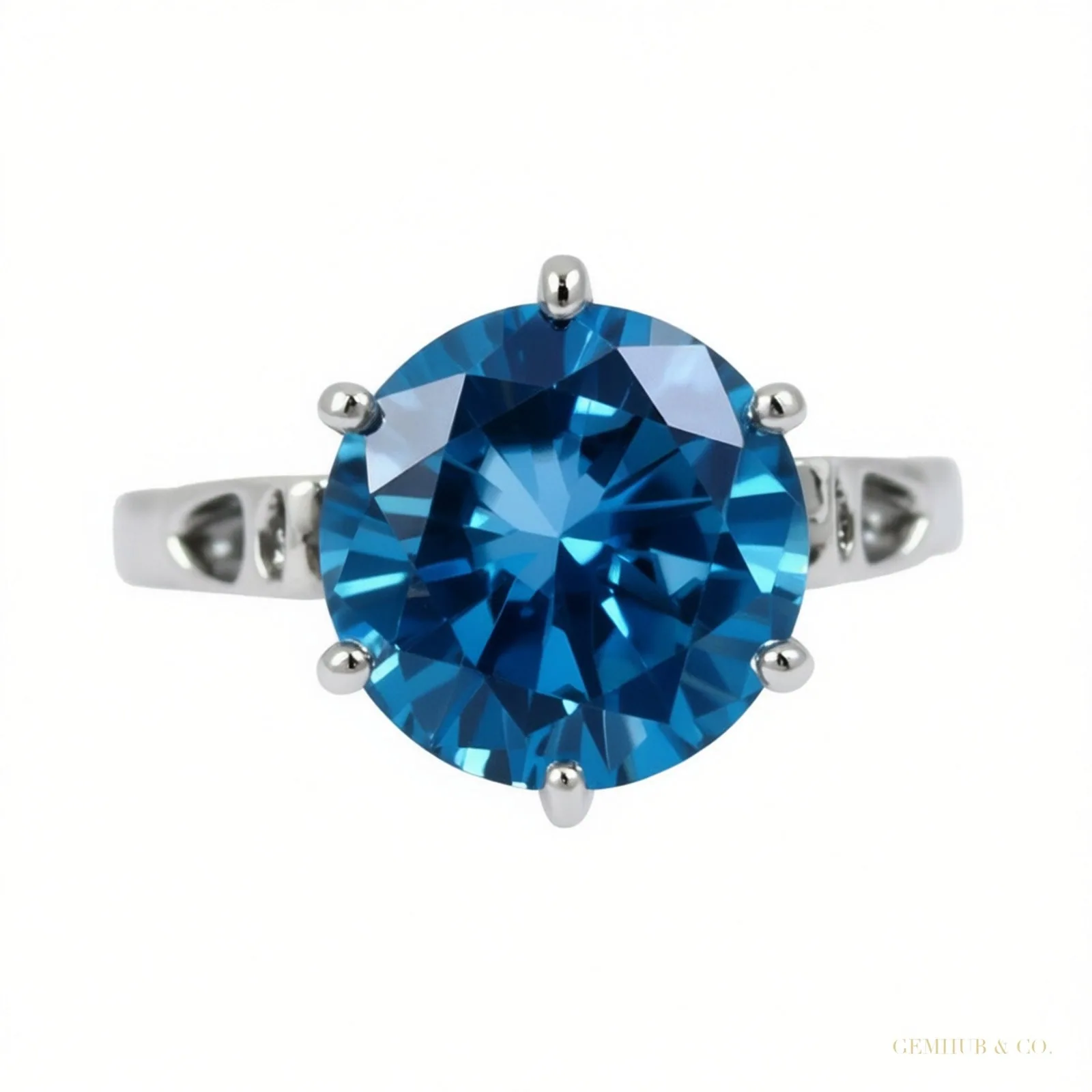 Certified 7.25 ct DEW Blue Moissanite Solitaire Ring in for Love 18K Gold Plated