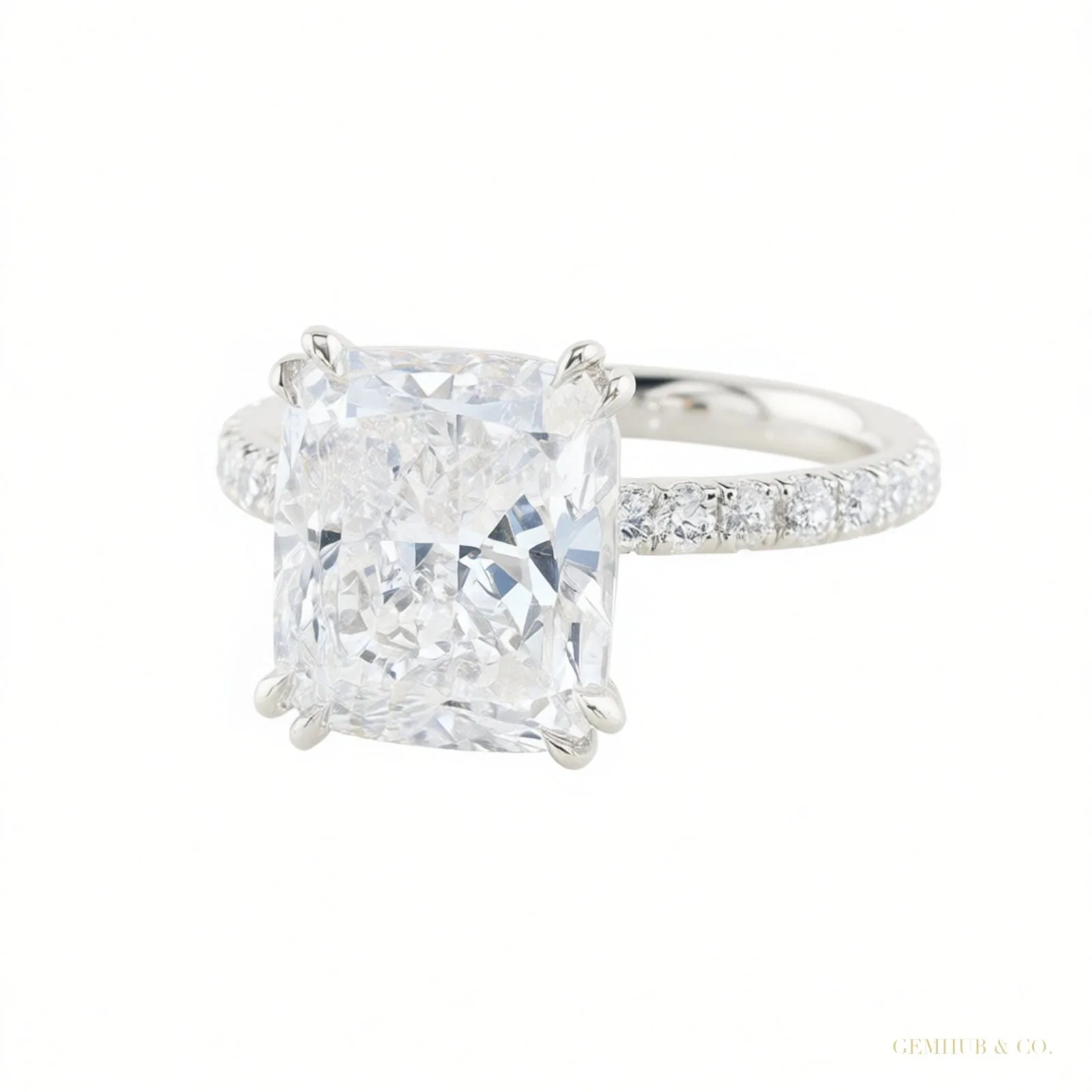 GRA Certified 4 ct DEW Cushion Cut White Moissanite Ring 18K Gold Plated