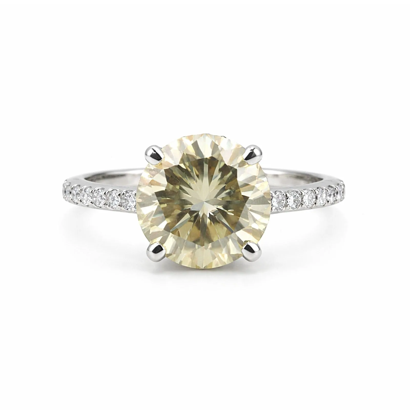 2.90 Ct Round Cut Champagne Moissanite Ring — VS1 Clarity, 18k Gold Vermeil