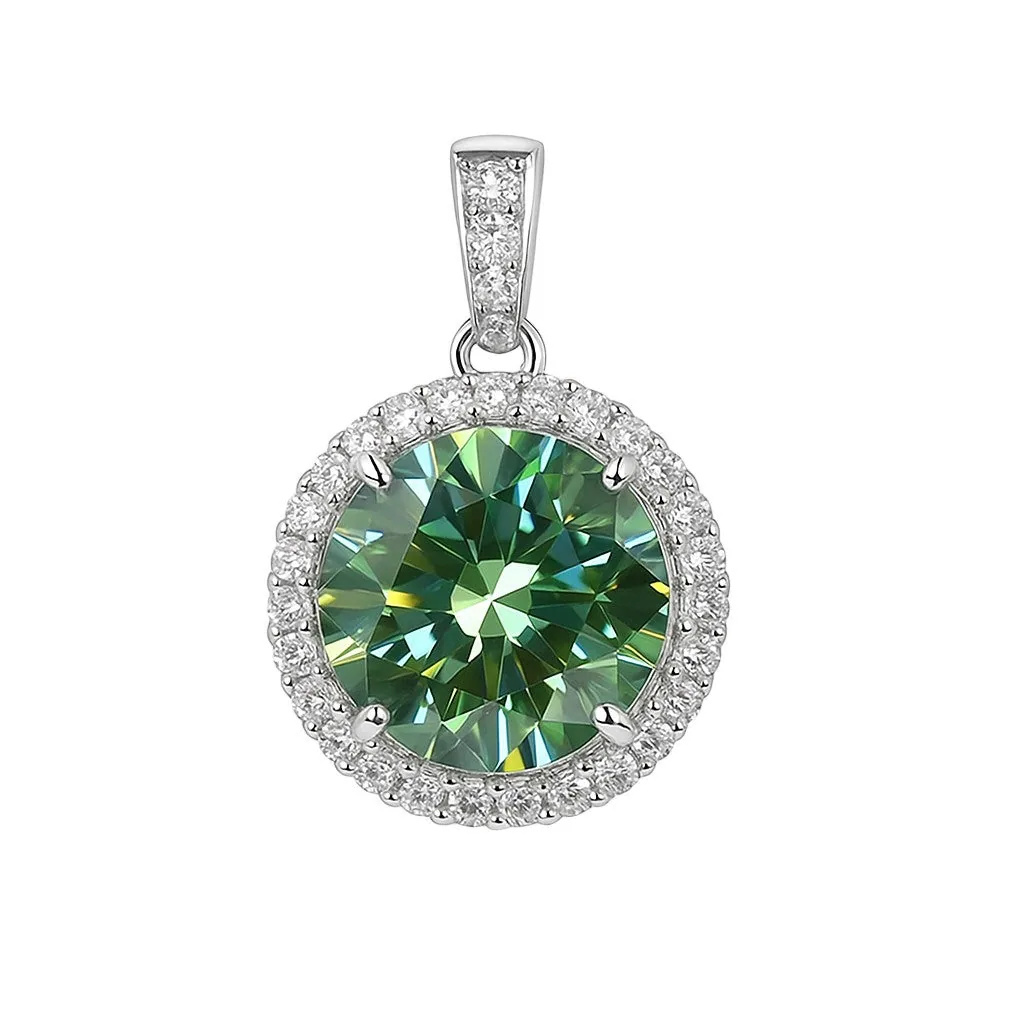 8 Ct Round Cut Blue Moissanite Pendant — VS1 Clarity, 18k Gold Vermeil