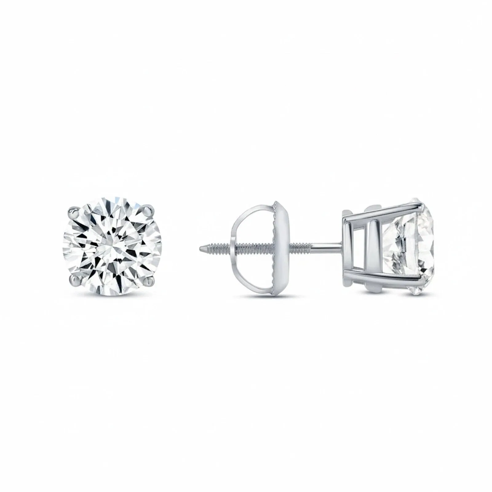 IGI F/VS 3 Ct Round Lab Created Grown Diamond Earrings 14K White Gold Screw