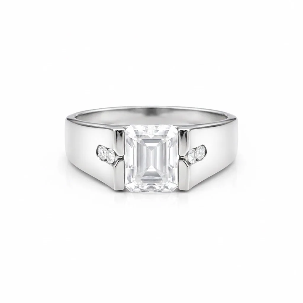 2.00 Ct Emerald Cut Moissanite Ring — VS1 Clarity, 18k Gold Vermeil