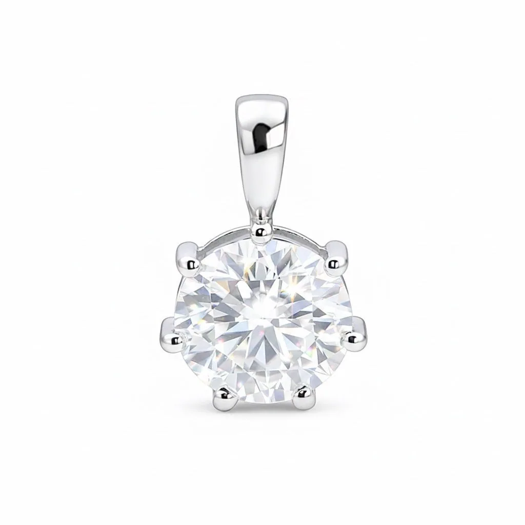 4 Carat Round Moissanite Solitaire Pendant