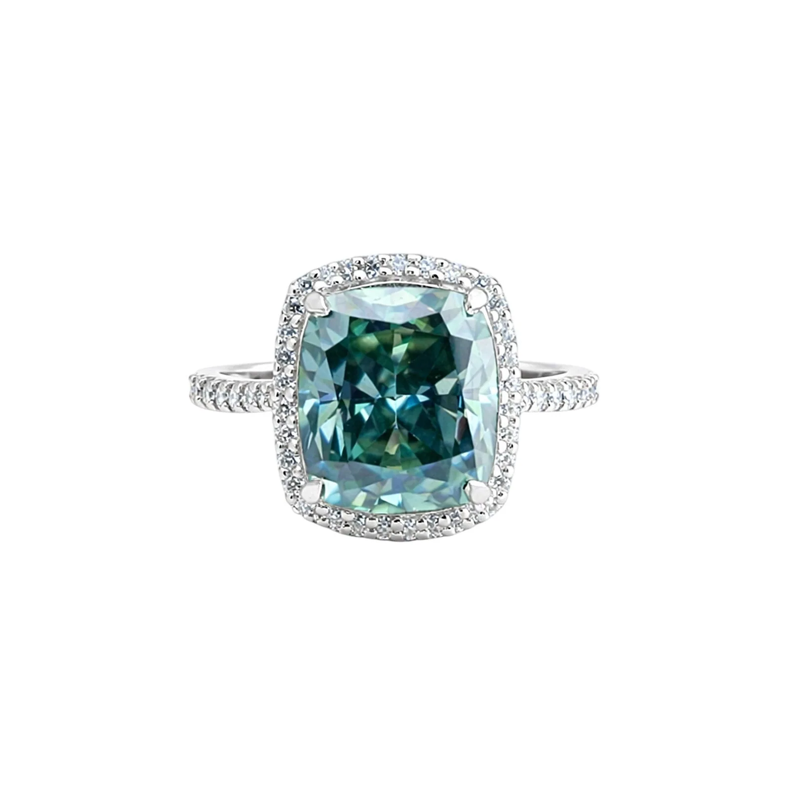 5.00 Ct Cushion Cut Blue Moissanite Ring — VS1 Clarity, 18k Gold Vermeil
