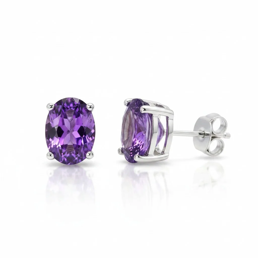 10 Ct Natural Amethyst Oval Cut Drop Earrings | 925 Sterling Silver | Anniversary Gift