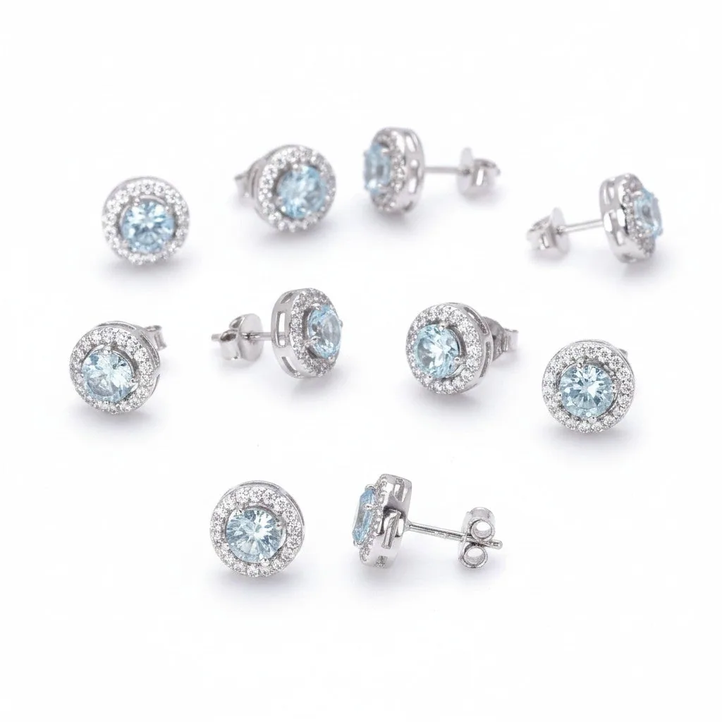 Natural Aqua Sky Aquamarine Earrings Set 5 Pairs | Wholesale Lot | 925 Sterling Silver