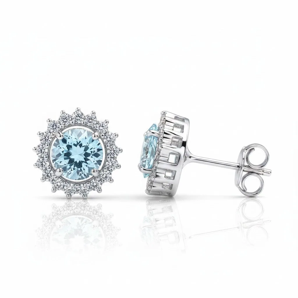 10 Ct Natural Aqua Sky Aquamarine Round Cut Earrings — 925 Sterling Silver