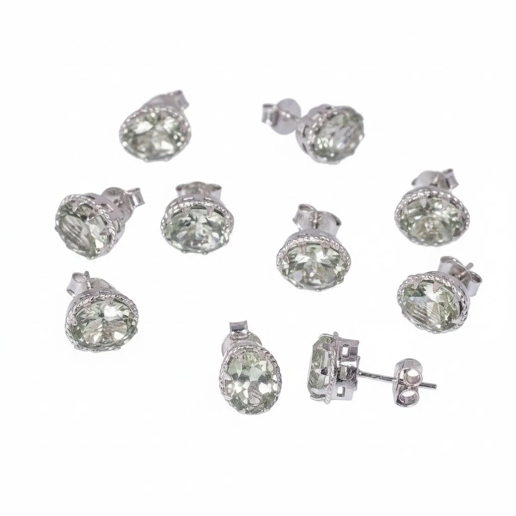 Natural Aquamarine Stud Earrings 5 Pairs Set